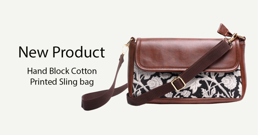Hand Block Cotton Printed Sling Bag with Vegan Leather