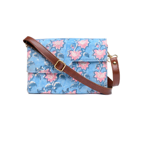 FLOATING WATER LILY IN OCEAN COTTON PRINTED BOX BAG