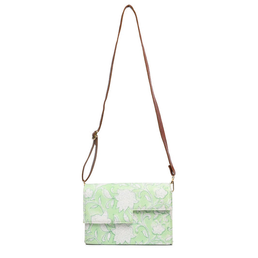 TULIP STAR HAND BLOCK COTTON PRINTED BOX BAG VEGAN LEATHER