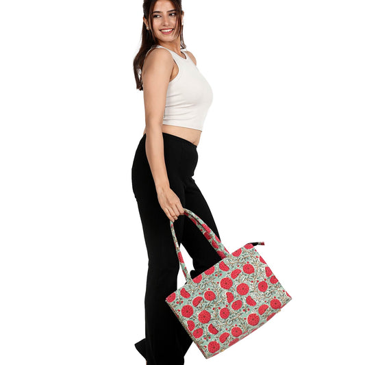 MARRY GOLD COTTON PRINTED TOTE BAG