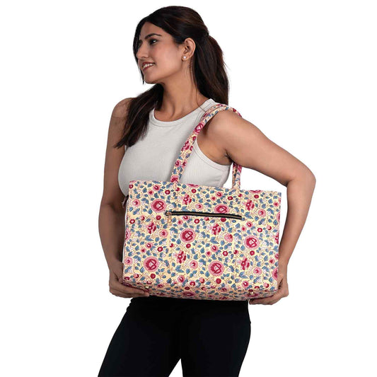 ROOH ROSE COTTON PRINTED TOTE BAG