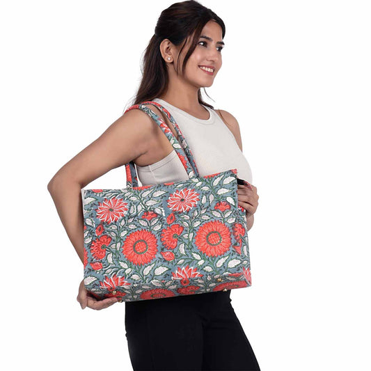 THAI SUN FLOWER COTTON PRINTED TOTE BAG