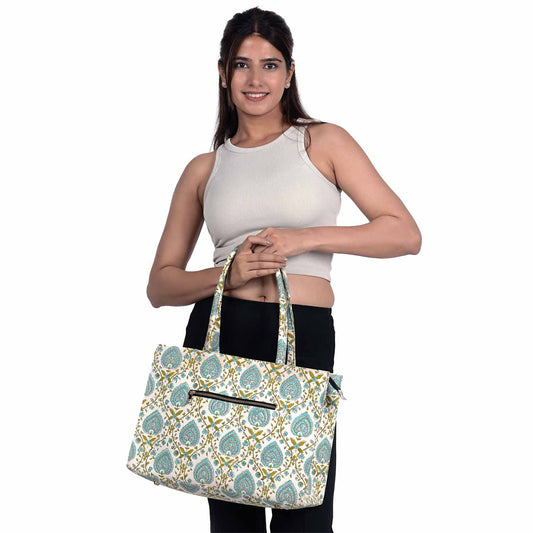 PEEPAL LEAF COTTON PRINTED TOTE BAG