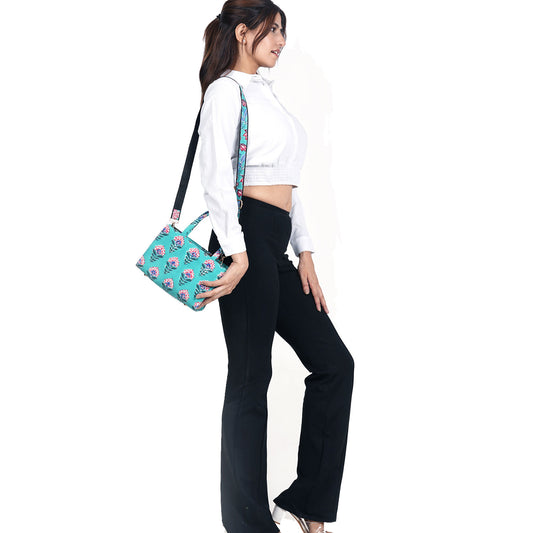 SNAKE CHARM COTTON PRINTED TOTE WITH SLING BAG