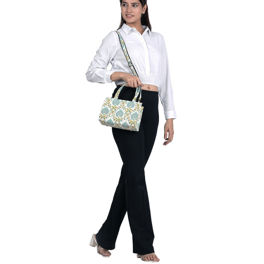 PEEPAL LEAF COTTON PRINTED TOTE WITH SLING BAG