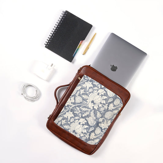 HEVEN CLOUD JAAL HAND BLOCK COTTON PRINTED & VEGAN LEATHER LAPTOP SLEEVE BAG 13″