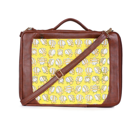 HONEY BEE HAND BLOCK COTTON PRINTED & VEGAN LEATHER LAPTOP SLEEVE 13″