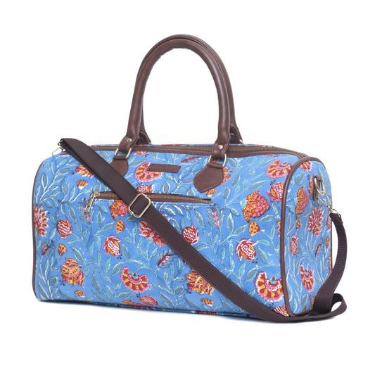 POMGRANATE WORLD COTTON PRINTED VEGAN LEATHER DUFFLE BAG WITH STRAP
