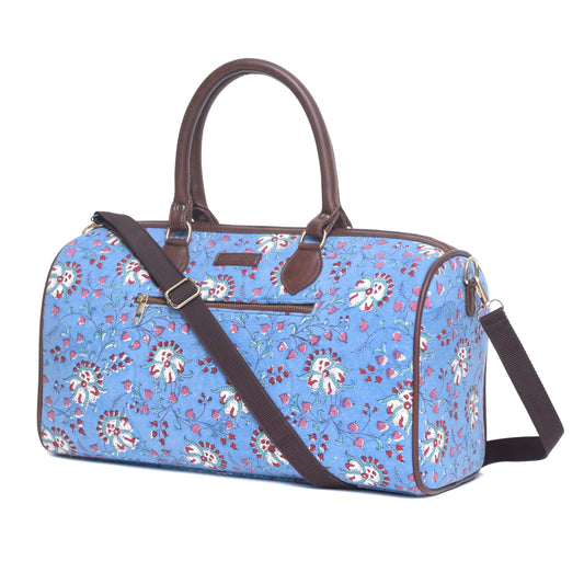 OCTOPUS COTTON PRINTED VEGAN LEATHER DUFFLE BAG WITH STRAP