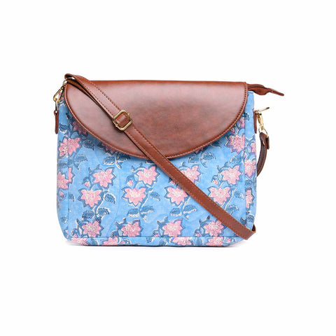 FLOATING WATER LILY OCEAN COTTON PRINTED SLING BAG