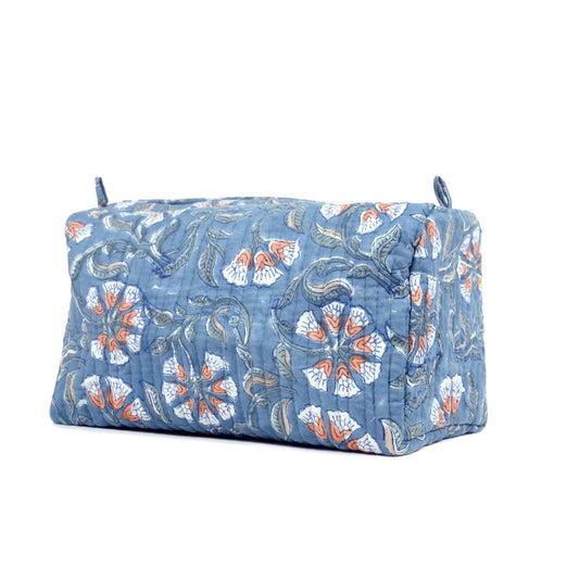 DHOB BUTTA HAND BLOCK COTTON PRINTED QUILTED TOILETRY POUCH