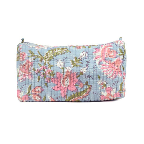 OPEUIM GARLAND HAND BLOCK COTTON PRINTED QUILTED TOILETRY POUCH
