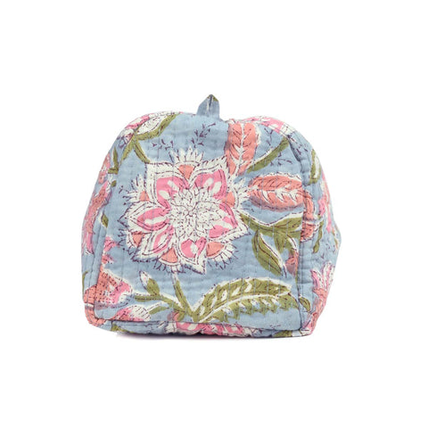 OPEUIM GARLAND HAND BLOCK COTTON PRINTED QUILTED TOILETRY POUCH