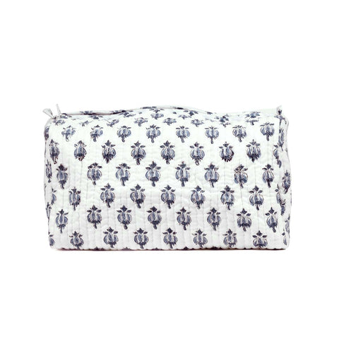 XENIA BUTTI HAND BLOCK COTTON PRINTED  QUILTED TOILETRY POUCH