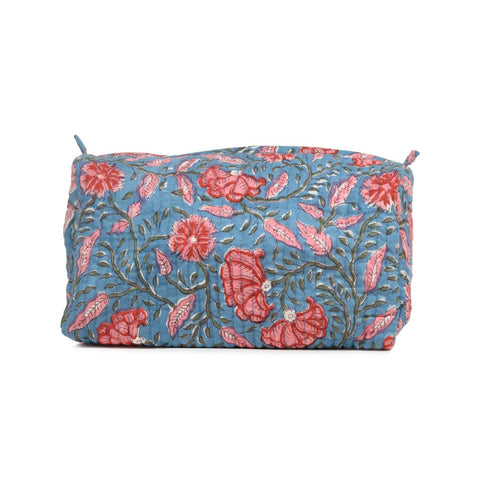 BHRAM KAMAL HAND BLOCK COTTON PRINTED QUILTED TOILETRY POUCH