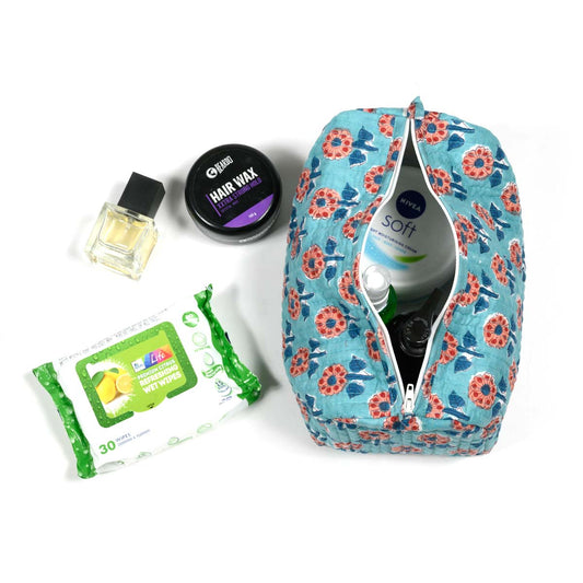 HYBRID BUTTI HAND BLOCK COTTON PRINTED QUILTED TOILETRY POUCH