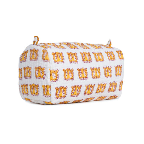 ROYAL BENGAL LION HAND BLOCK COTTON PRINTED QUILTED TOILETRY POUCH