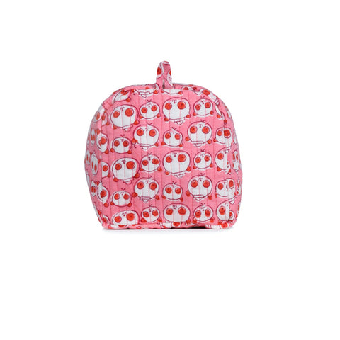 FUCHSIA BEAR HAND BLOCK COTTON PRINTED QUILTED TOILETRY POUCH
