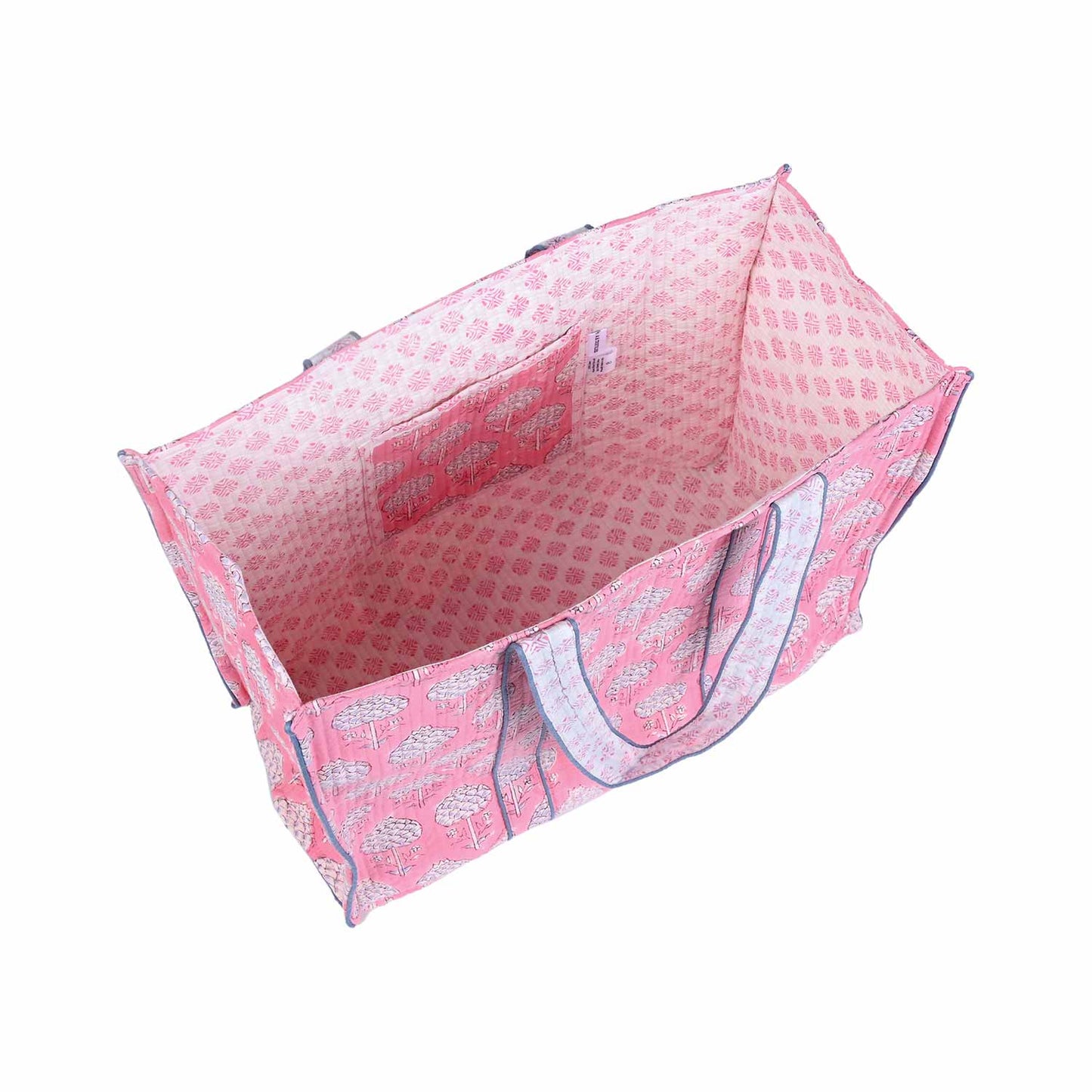 PINK FLORAL BUTTA HAND BLOCK PRINT QUILTED TOTE BAG