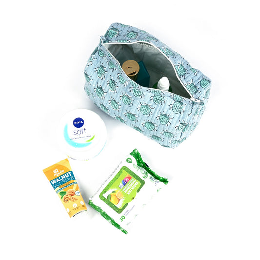 BUG BUTTI HAND BLOCK COTTON PRINTED QUILTED TOILETRY POUCH