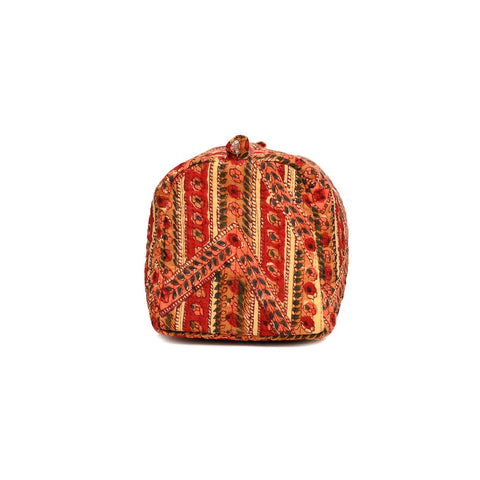 BORDER TRAIL RED HAND BLOCK PRINT QUILTED TOILETRY POUCH