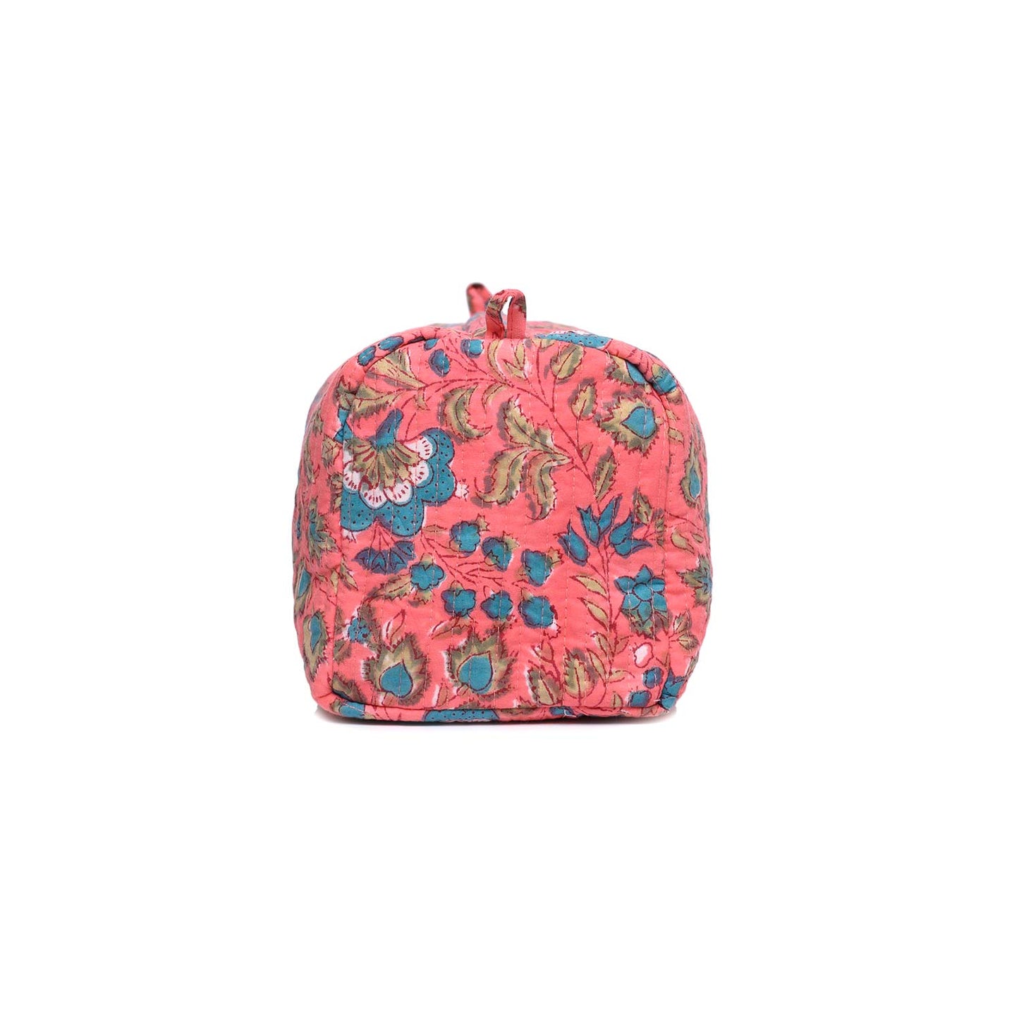 COCKSCOMB HAND BLOCK COTTON PRINTED PINK QUILTED TOILETRY POUCH
