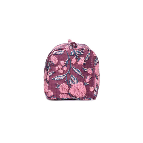 HOLLYHOCK MAROON HAND BLOCK COTTON PRINTED QUILTED TOILETRY POUCH