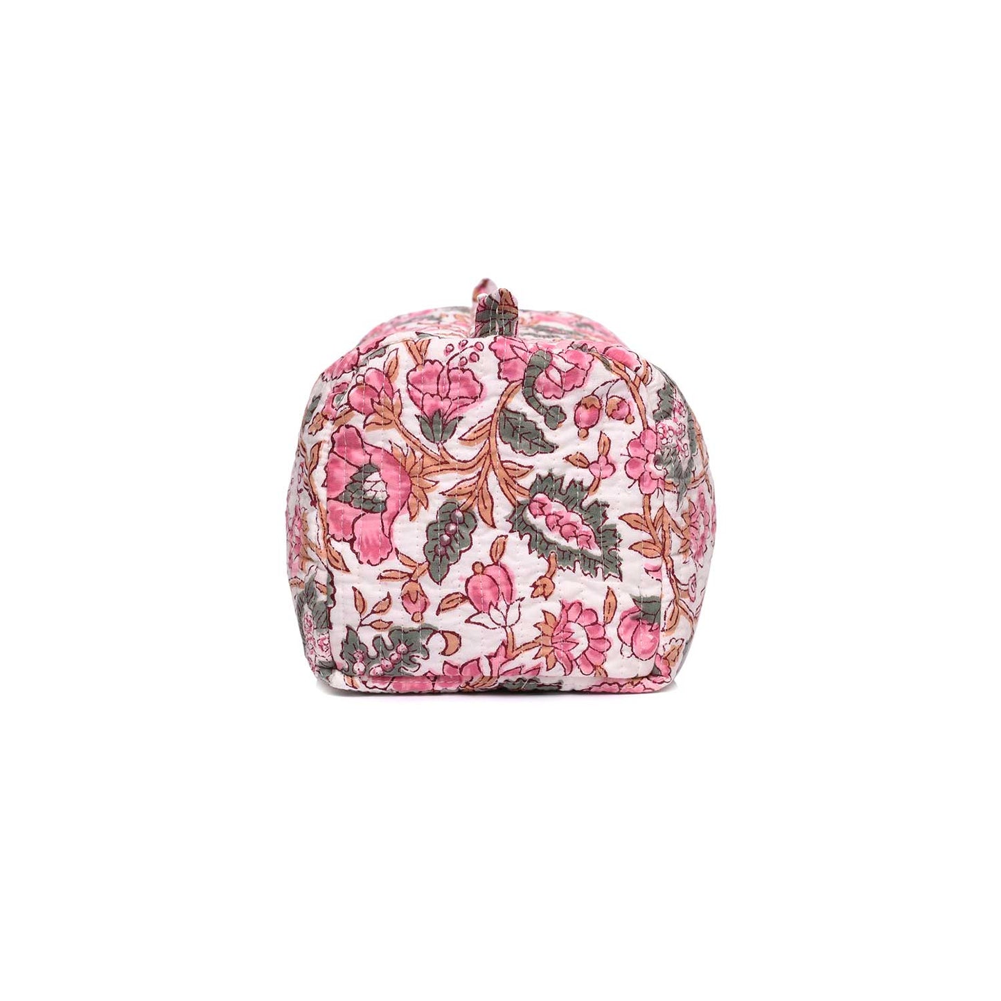 HIBISCUS WHITE PINK PRINTED QUILTED TOILETRY POUCH