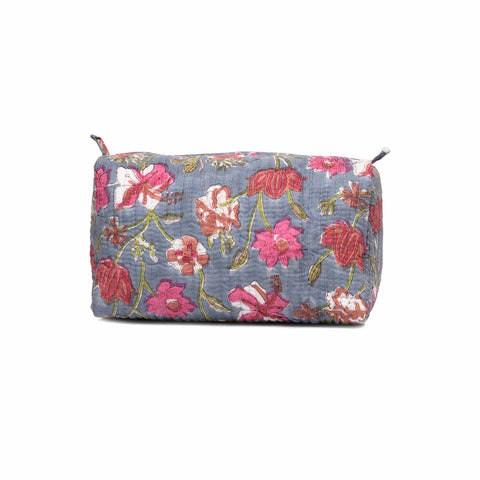 OLEANDER JAAL FLOWER HAND BLOCK COTTON PRINTED QUILTED TOILETRY POUCH