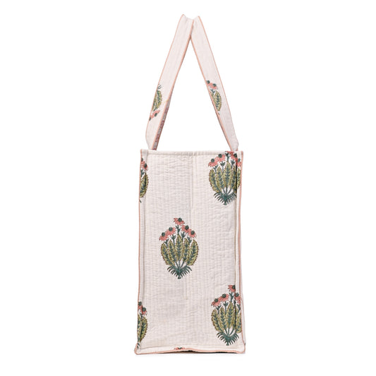 ROSEBUD CHARM HAND BLOCK COTTON PRINTED QUILTED TOTE BAG
