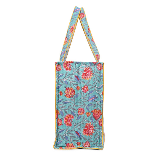 ISLAND BLOOM HAND BLOCK COTTON PRINTED QUILTED TOTE BAG