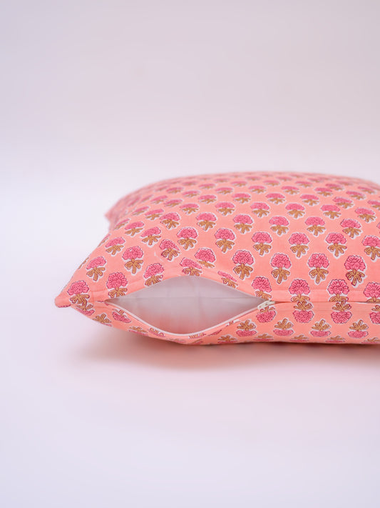 PINK GUL BUTTI FLORAL - COTTON PRINTED SQUARE CUSHION COVER