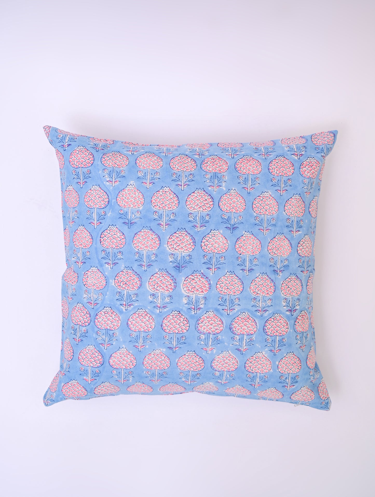 FLORAL BLUE - COTTON PRINTED SQUARE CUSHION COVER