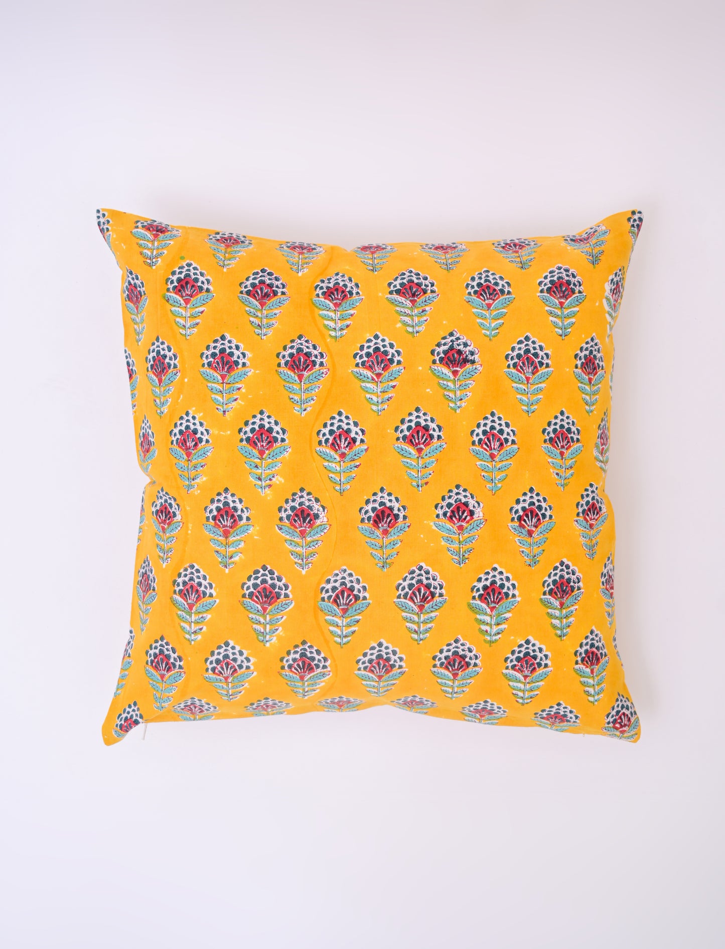 ZEUS FLORAL - COTTON PRINTED YELLOW SQUARE CUSHION COVER