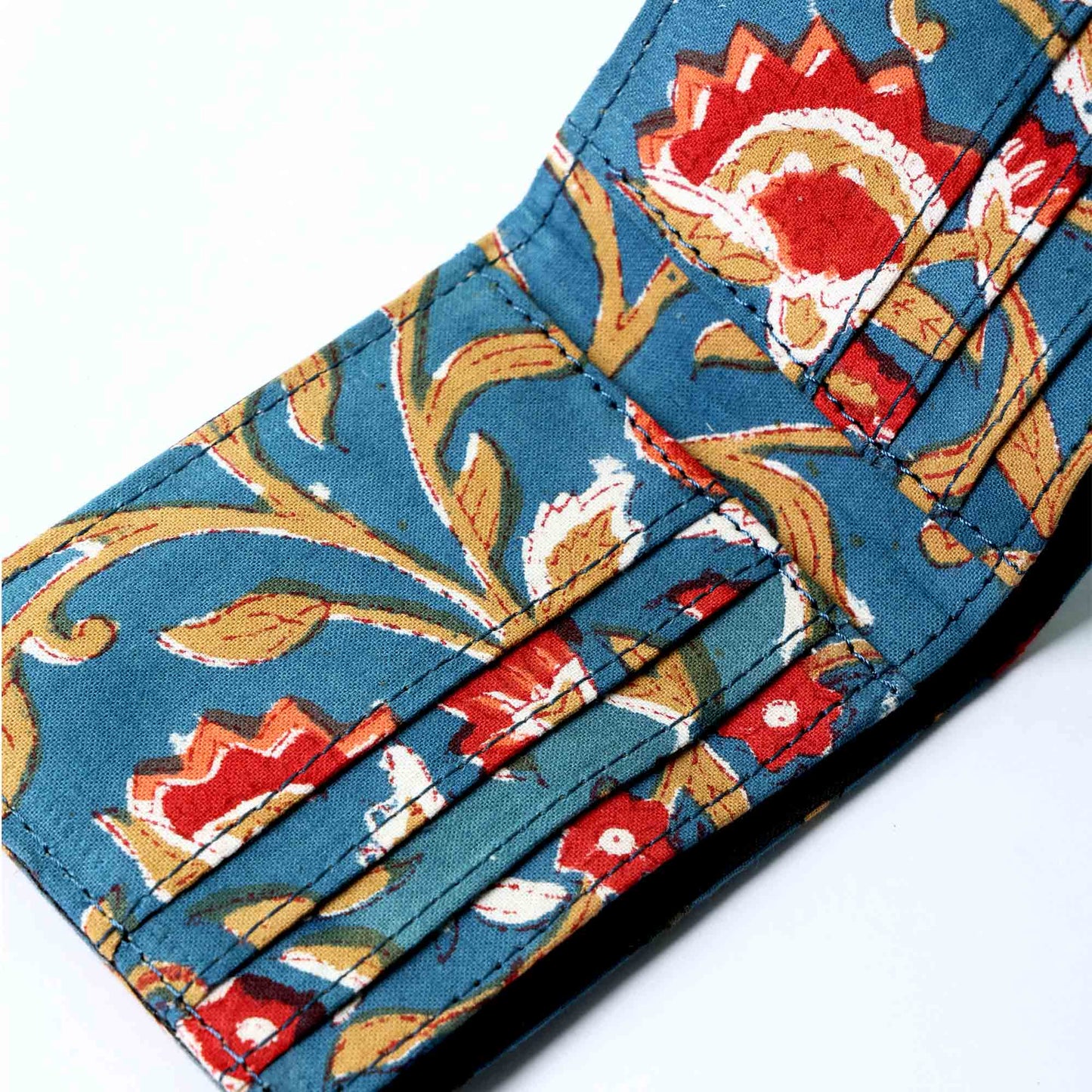 HAND BLOCK COTTON PRINT BLUE MUSTARD MEN WALLET