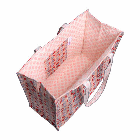 HONEY BEE PEACH HAND BLOCK COTTON PRINTED QUILTED TOTE BAG