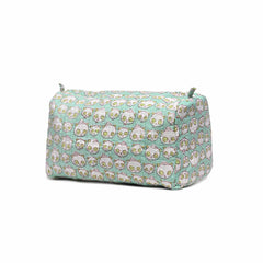 BEAR SHAPE HAND BLOCK COTTON PRINTED QUILTED TOILETRY POUCH