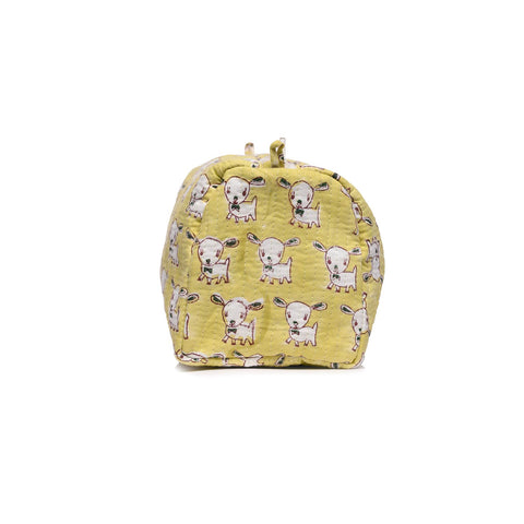 COW SHAPE HAND BLOCK PRINTED QUILTED TOILETRY POUCH