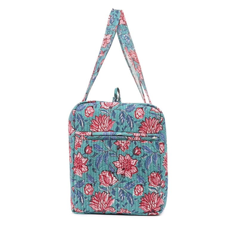 ZUCCHINI HAND BLOCK PRINTED QUILTED TRAVEL DUFFLE BAG BIG