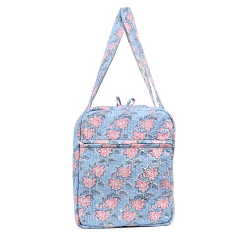 FLOATING WATER LILY IN OCEAN HAND BLOCK PRINTED QUILTED TRAVEL DUFFLE BAG BIG