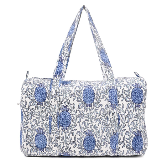PINEAPPLE GARDEN HAND BLOCK PRINTED QUILTED TRAVEL DUFFLE BAG BIG