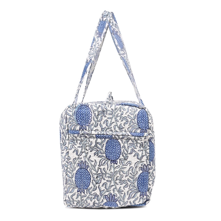 PINEAPPLE GARDEN HAND BLOCK PRINTED QUILTED TRAVEL DUFFLE BAG BIG
