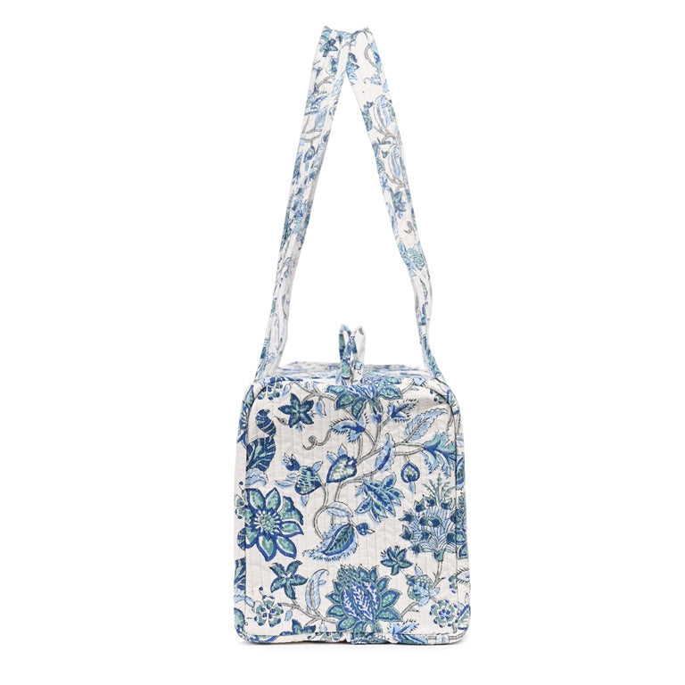 LAMIUM FLOWER HAND BLOCK PRINTED QUILTED TRAVEL MICRO DUFFLE BAG