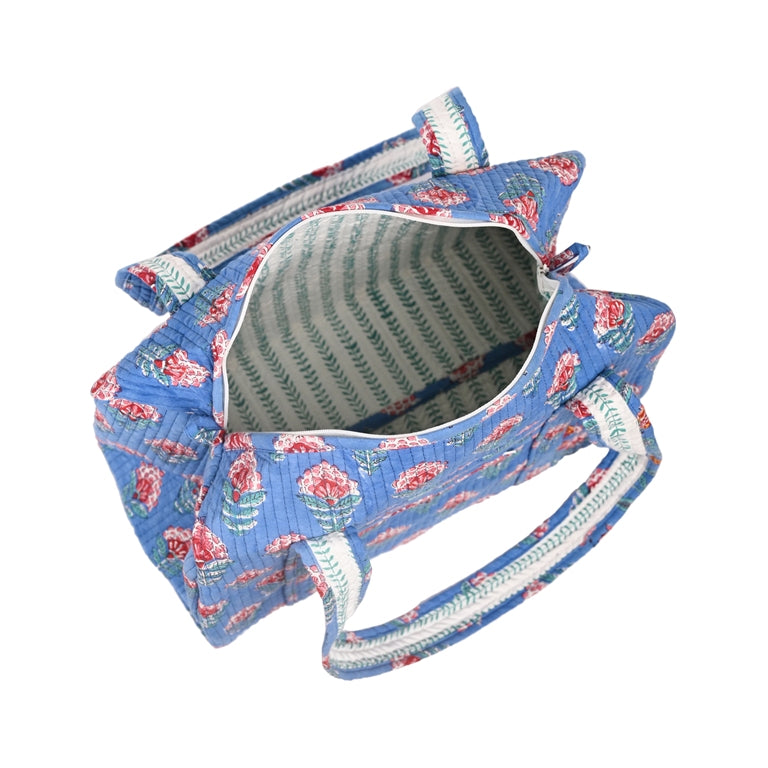 SNAKE CHARM BLUE HAND BLOCK PRINTED QUILTED TRAVEL MICRO DUFFLE BAG