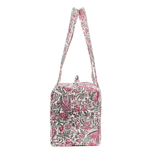 CHINTZ JAAL HAND BLOCK PRINTED QUILTED TRAVEL MICRO DUFFLE BAG