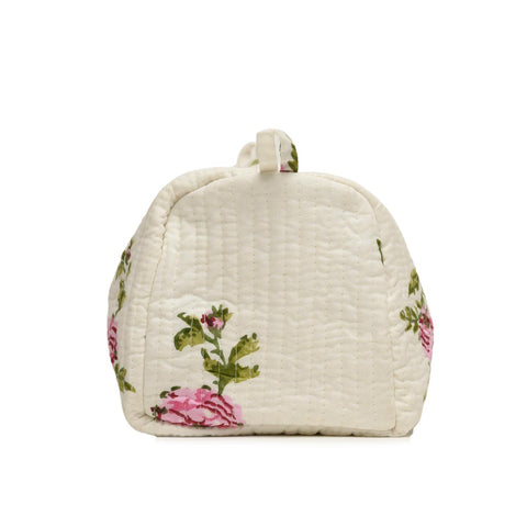 SINGLE RUSSIAN ROSE HAND BLOCK COTTON PRINTED QUILTED TOILETRY POUCH