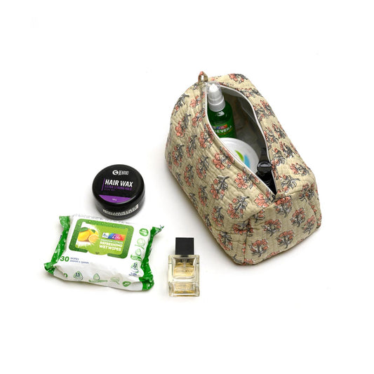 LAJWANTI BUTTI HAND BLOCK COTTON PRINTED QUILTED TOILETRY BAG
