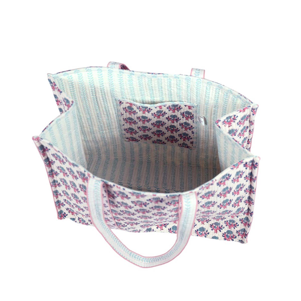 MARIGOLD BUTTI HAND BLOCK COTTON PRINTED QUILTED TOTE BAG