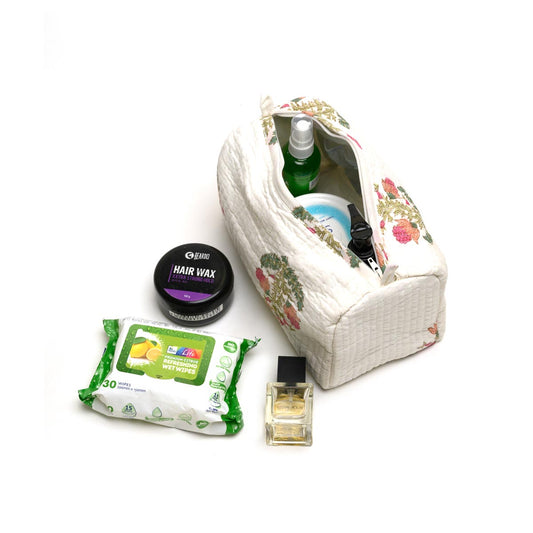 ARGEMONE MEXICANA HAND BLOCK COTTON PRINTED QUILTED TOILETRY BAG