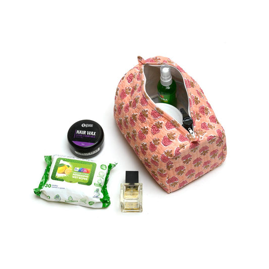 PINK GUL BUTTI QUILTED TOILETRY POUCH